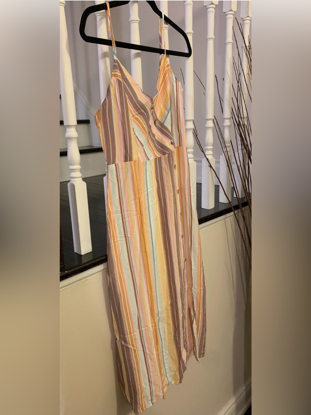 Cozy Casual Pastel Striped Maxi Dress in Pink, Tan, Cream, Blue & Yellow